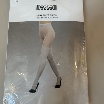 WOLFORD 14997 SHINY SHEER TIGHTS BLACK /PEWTER SIZE Medium